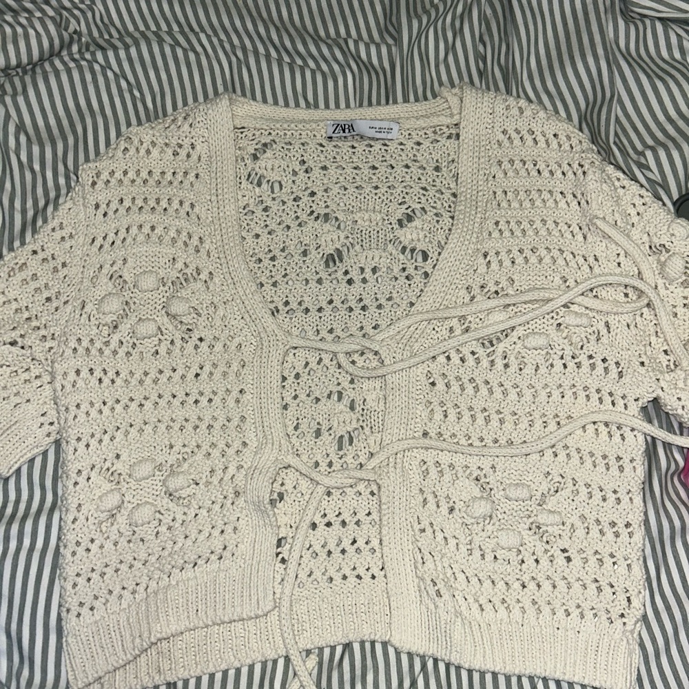 Zara Beige Crochet Women Cardigan